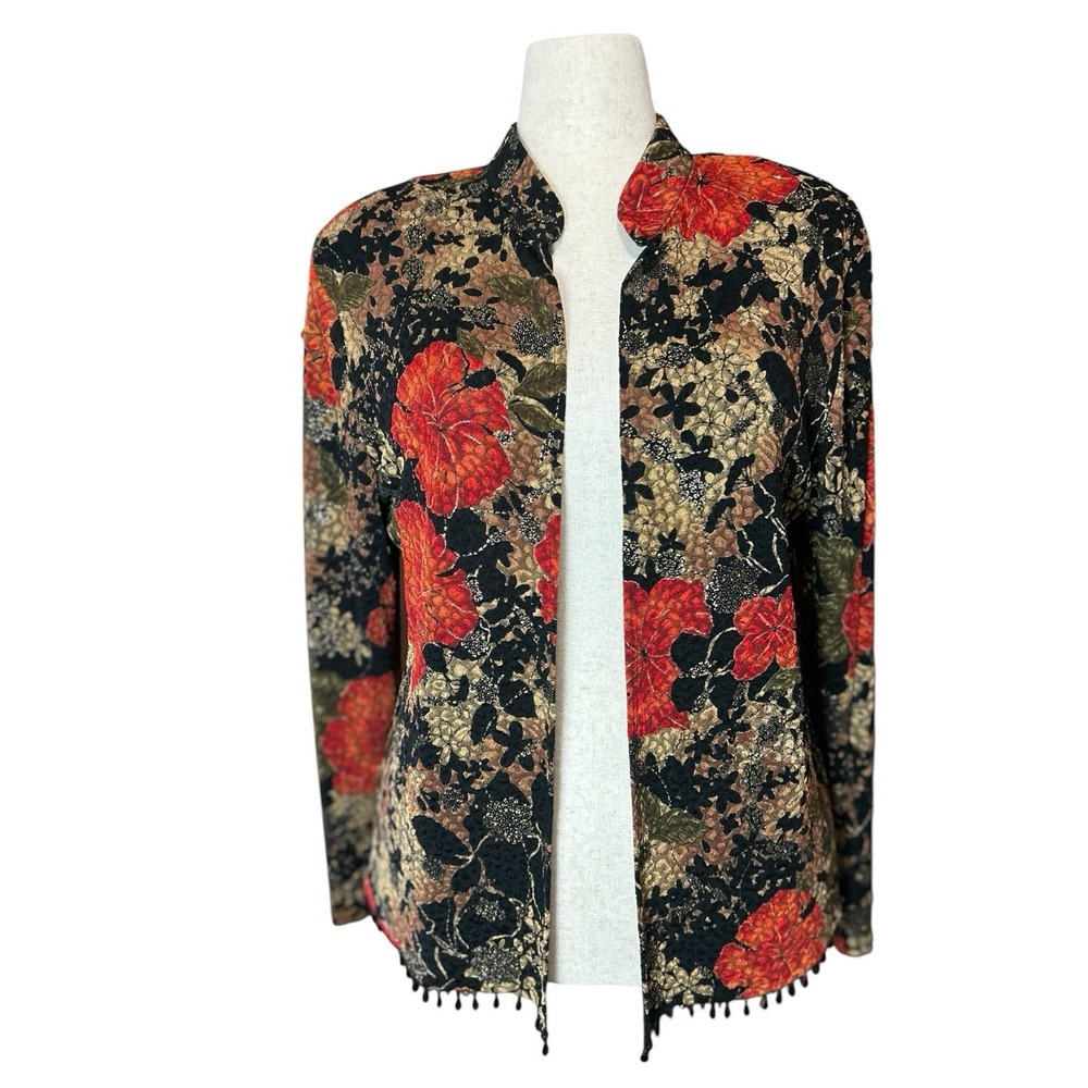 MSK Embellishd Floral Open Jacket Mandarin Collar XL Autumn Wedding Hibiscus USA